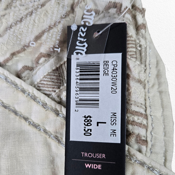 Miss Me Beige Linen Blend Wide Leg Cargo Boho Pants Size Large Y2K 2010s Style - Picture 8 of 14